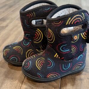 Bogs Kids' Black Boots with Rainbows